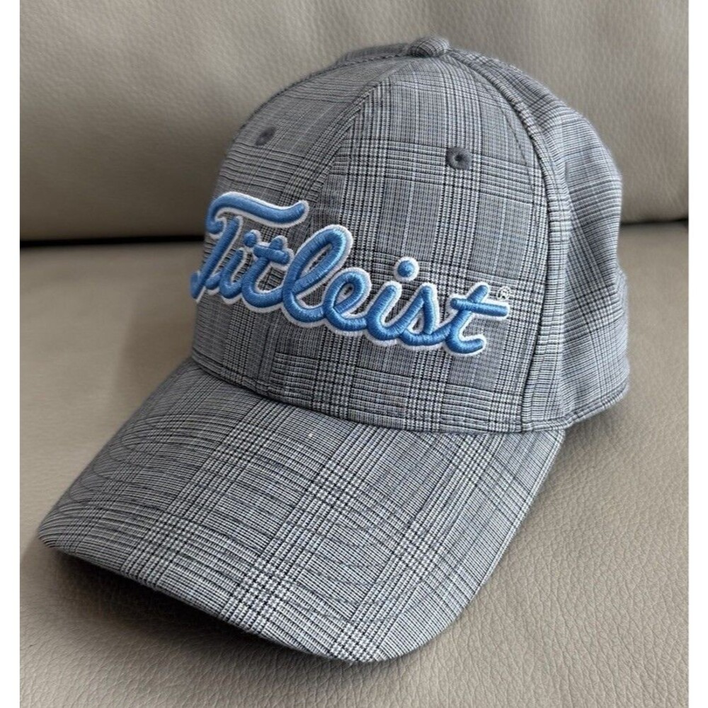 Titleist Golf Hat Glen plaid Embroidered Gray Adjustable Wool Blend EUC